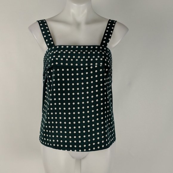 ARC Womens Top Size 12 Green White Polka Dots Elastic Sleeveless Square Neckline - Picture 2 of 9